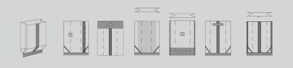 Przykładowe schematy worka z fałdą boczną. 